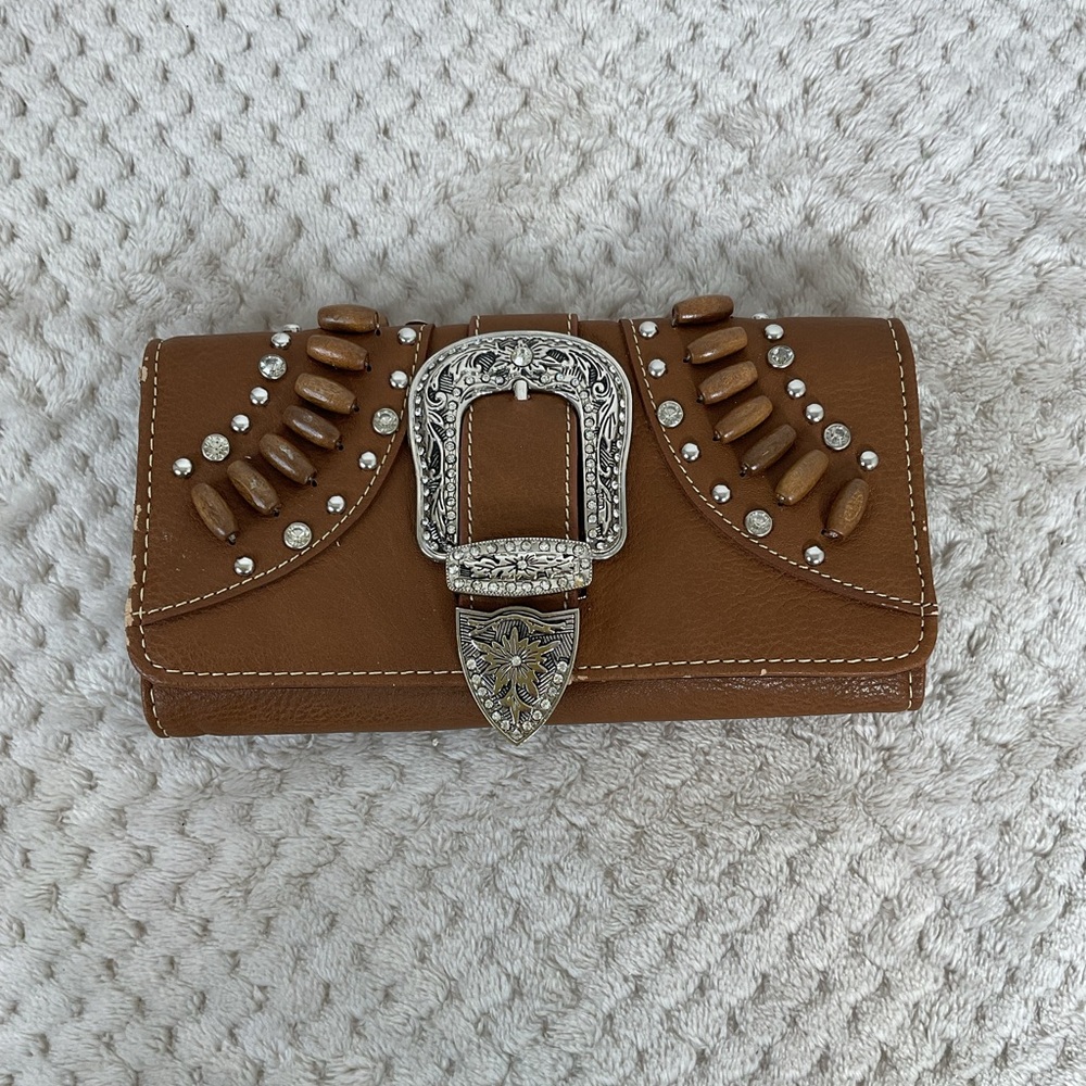 Montana West Brown Silver Belt Buckle Wallet